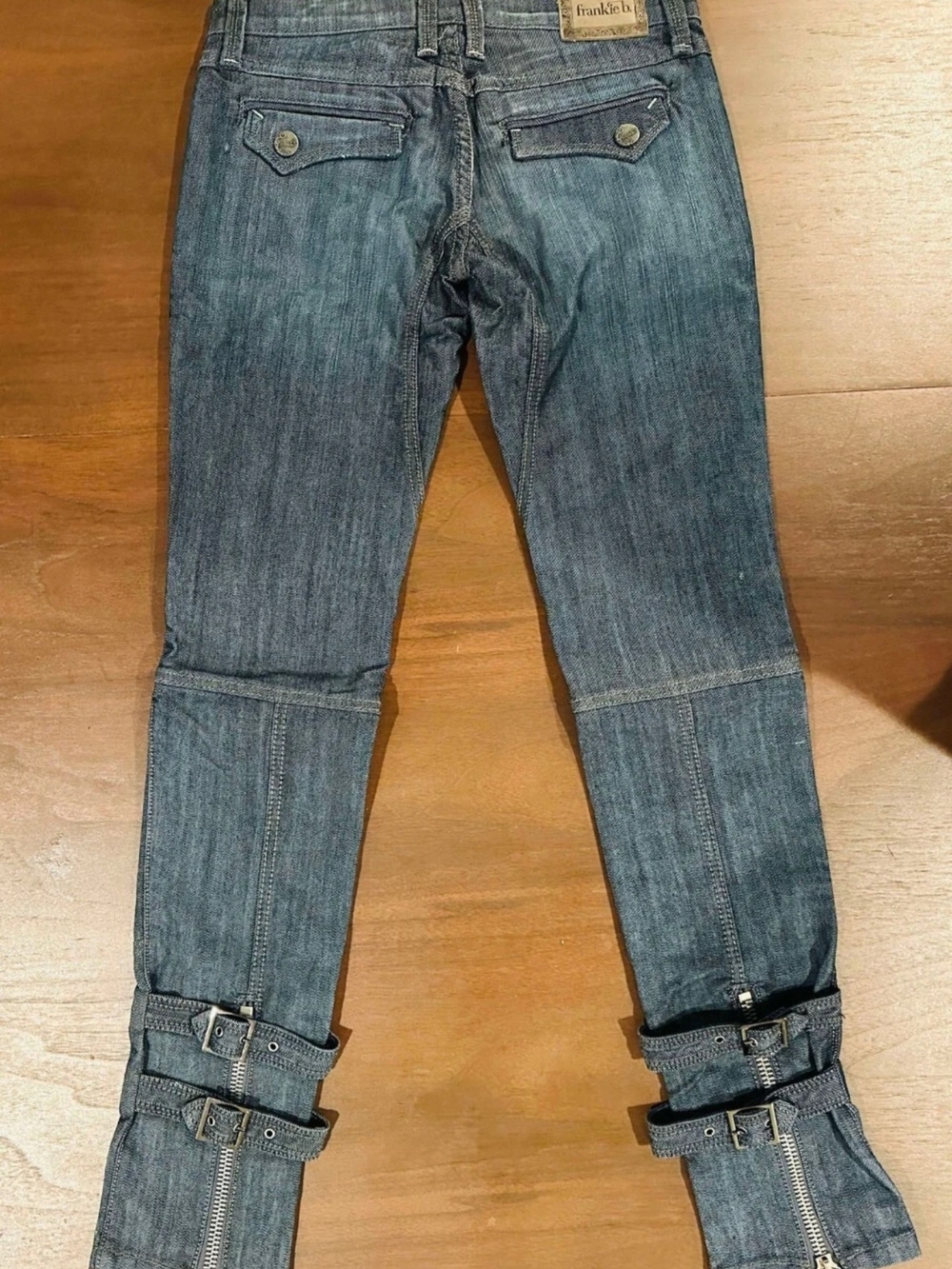 Frankie B. Slate-Style Blue Denim Pants with Silver Zipper Accent - Picture 6 of 7